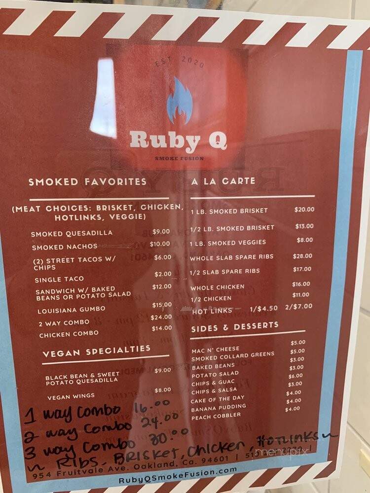 Ruby Q Smoke Fusion - Oakland, CA menu_pic