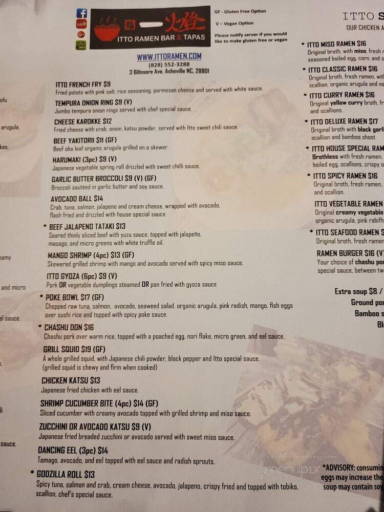 Itto Ramen & Japanese Tapas - Asheville, NC menu_pic