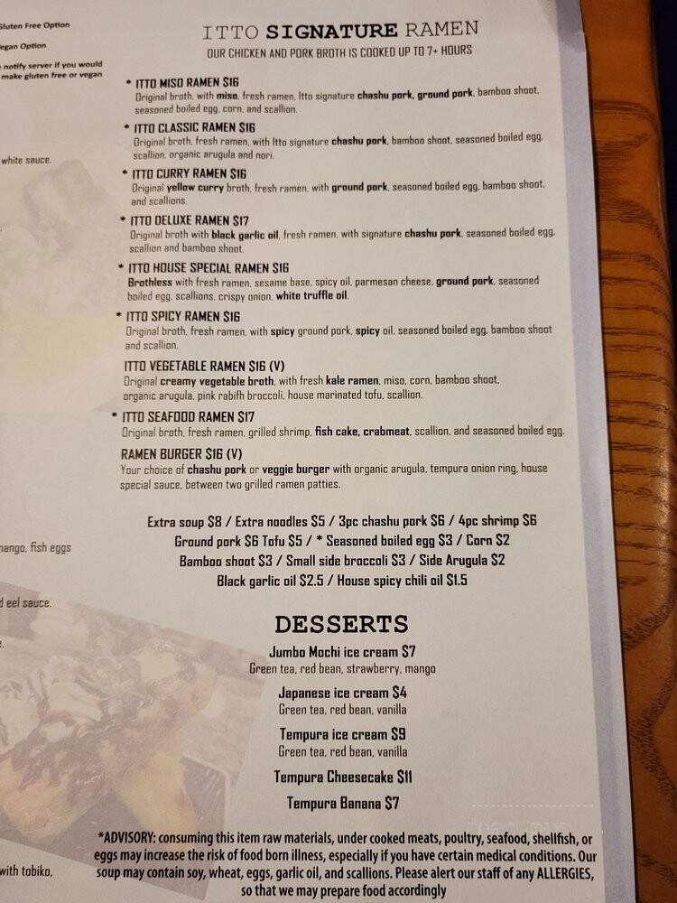 Itto Ramen & Japanese Tapas - Asheville, NC menu_pic