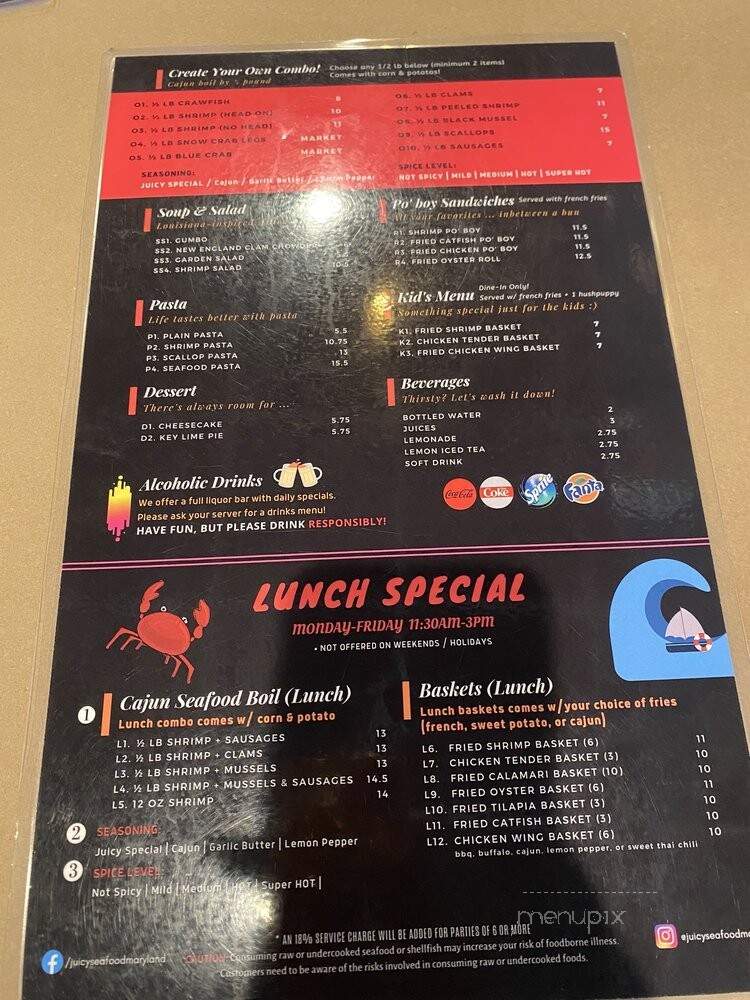 Juicy Seafood - Silver Spring, MD menu_pic