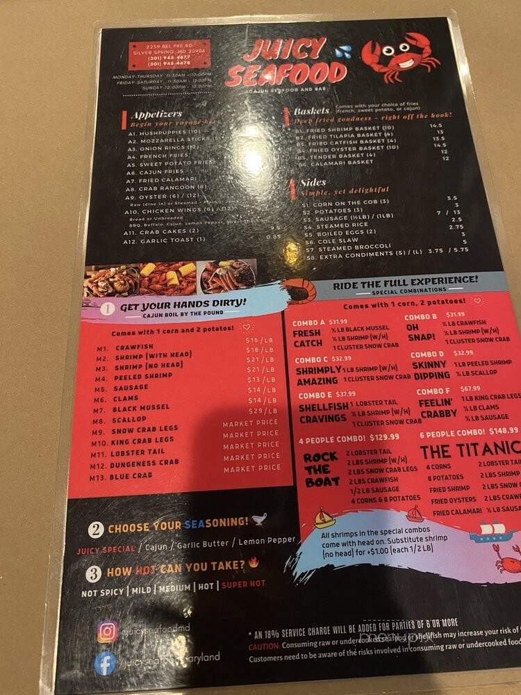 Juicy Seafood - Silver Spring, MD menu_pic