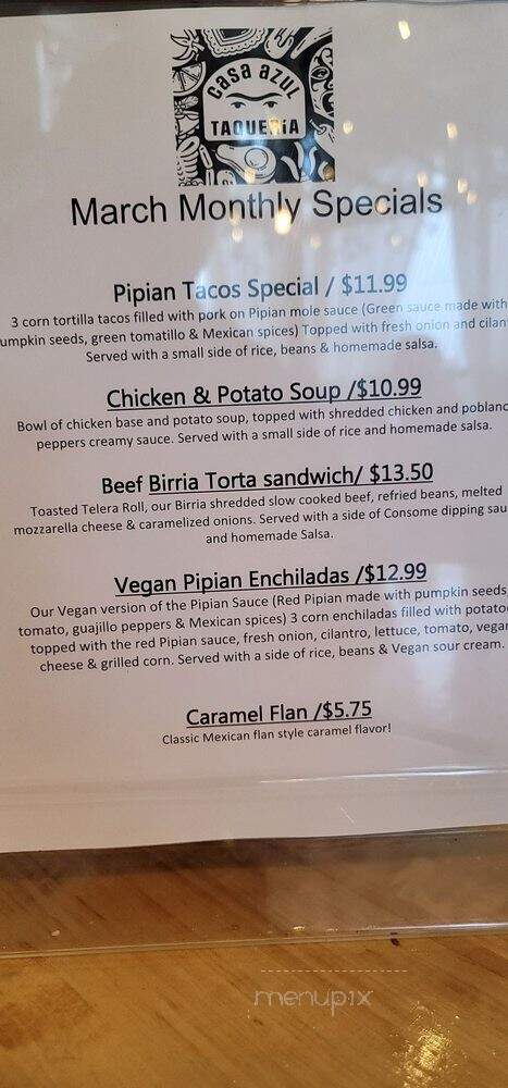 Casa Azul Taqueria - Providence, RI menu_pic