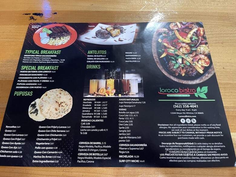 Loroco Bistro - Whittier, CA menu_pic