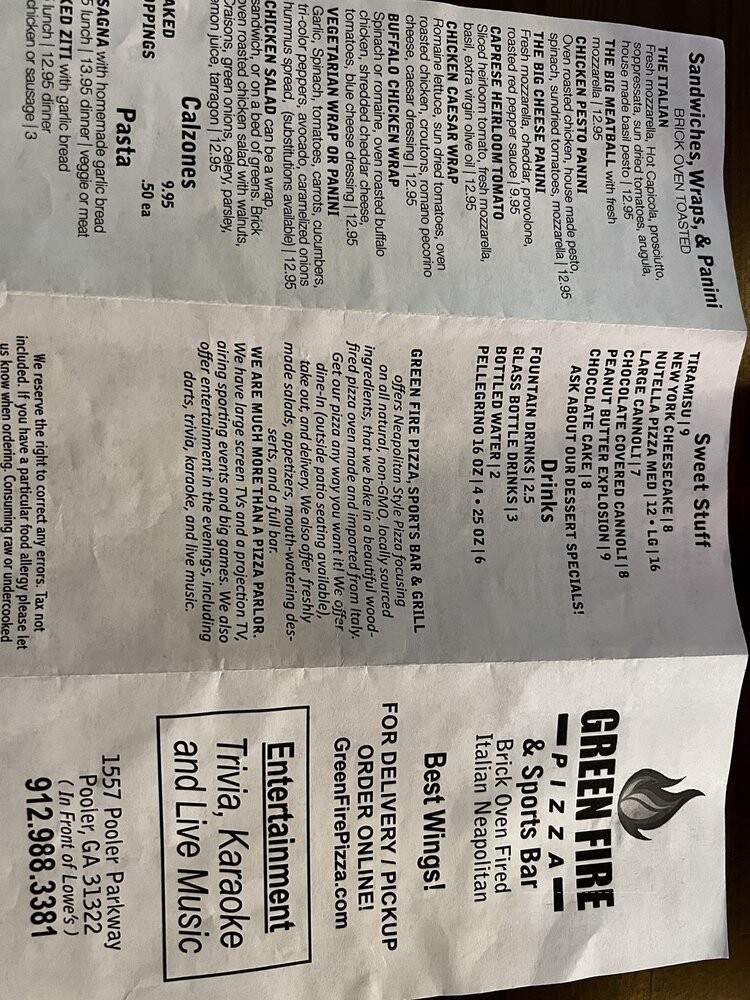 Green Fire Pizza - Pooler, GA menu_pic