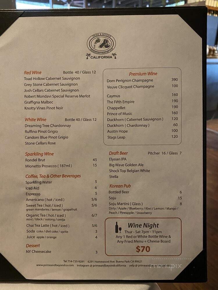 Prime & Beyond California - Buena Park, CA menu_pic