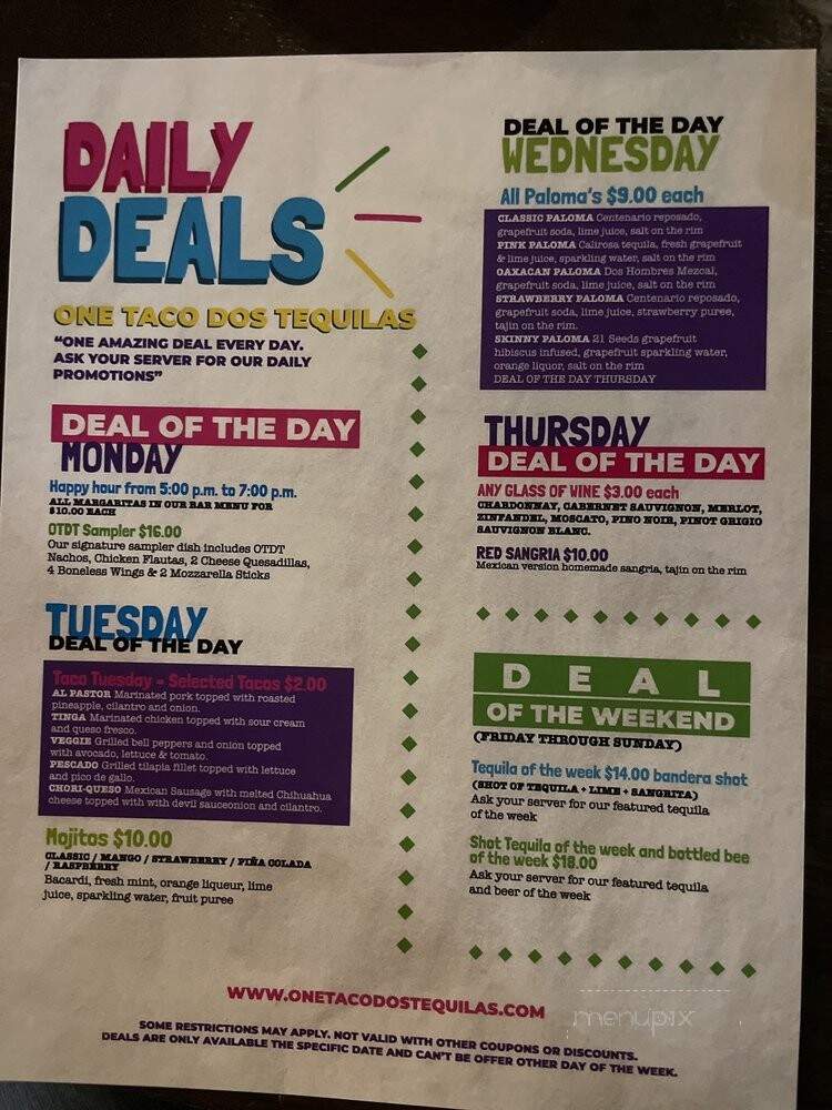 One Taco Dos Tequilas - Bartlett, IL menu_pic