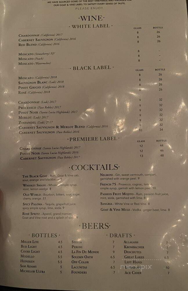 Goat & Vine - Bolingbrook, IL menu_pic