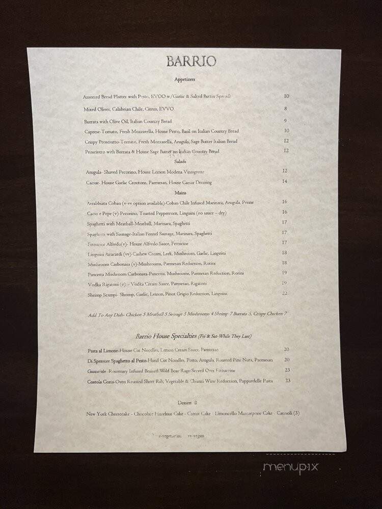 Barrio - Los Angeles, CA menu_pic