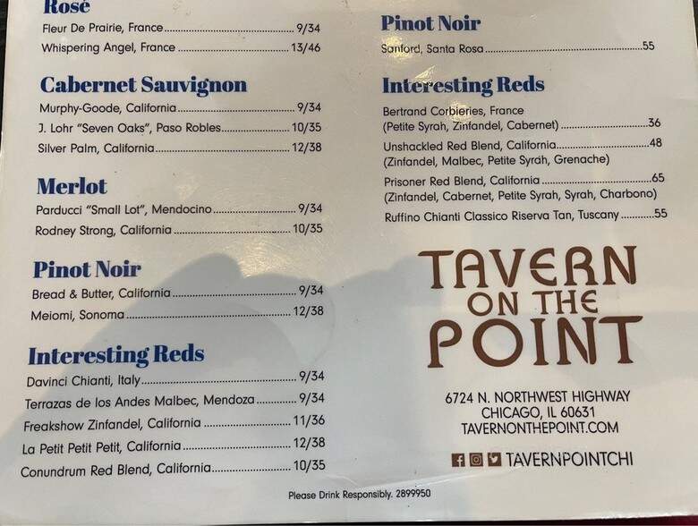 Tavern On The Point - Chicago, IL menu_pic