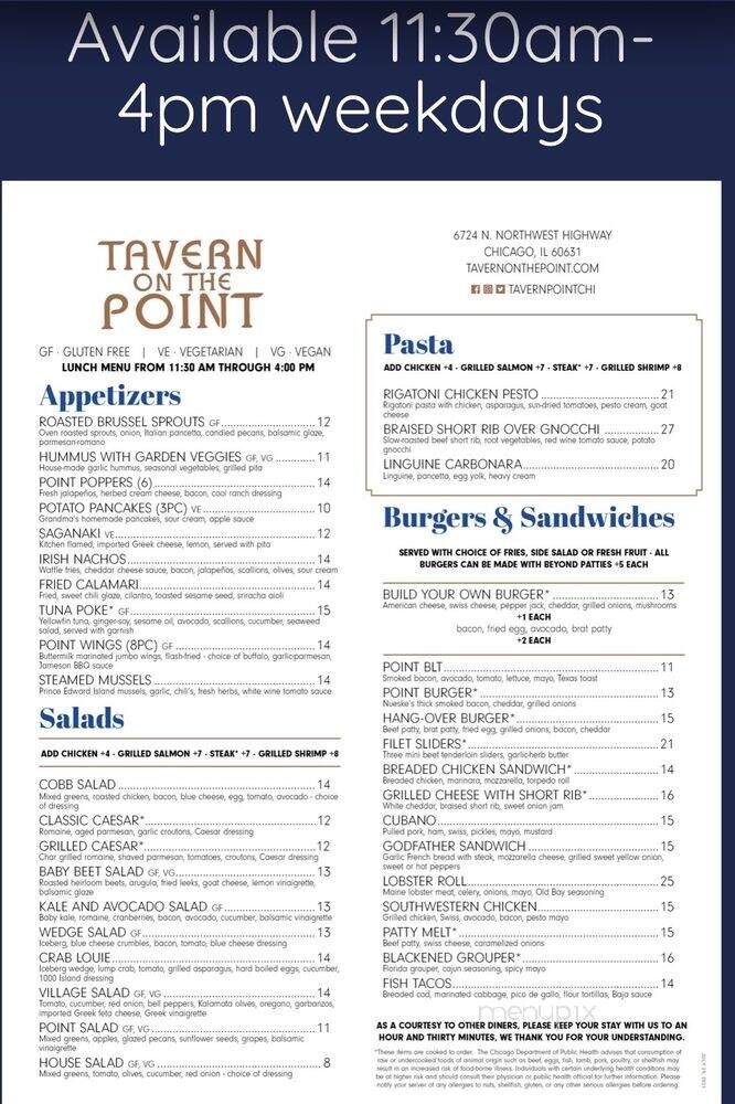 Tavern On The Point - Chicago, IL menu_pic