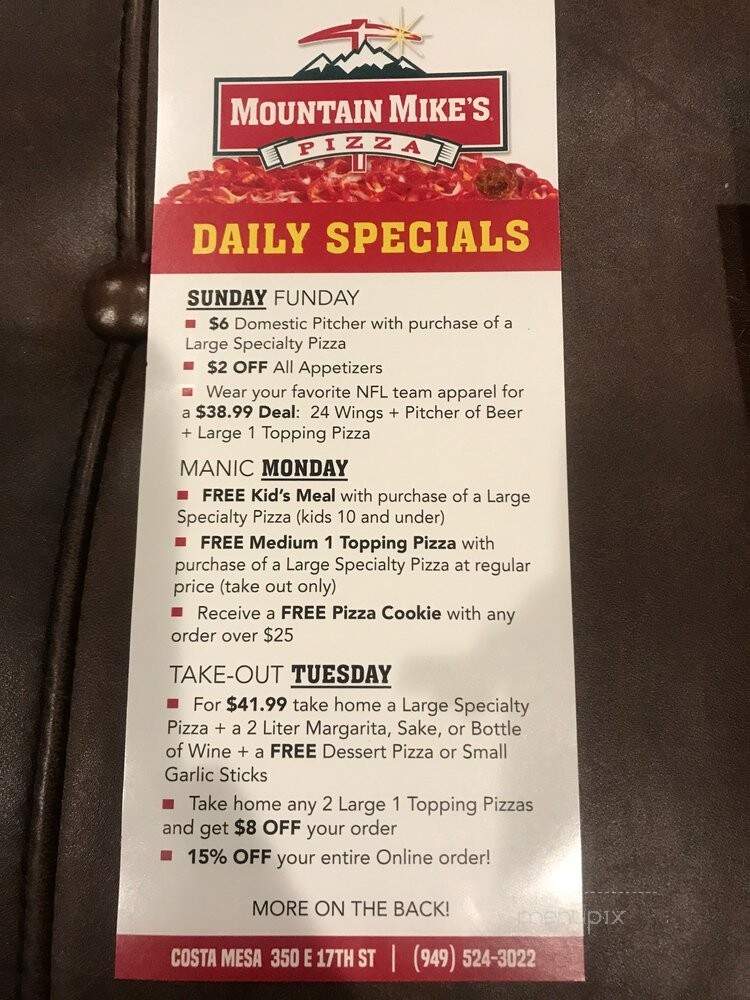Mountain Mike's Pizza - Costa Mesa, CA menu_pic