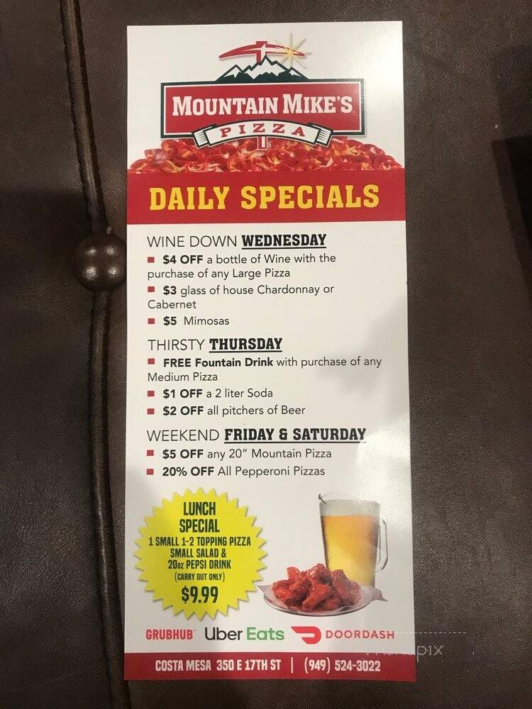 Mountain Mike's Pizza - Costa Mesa, CA menu_pic