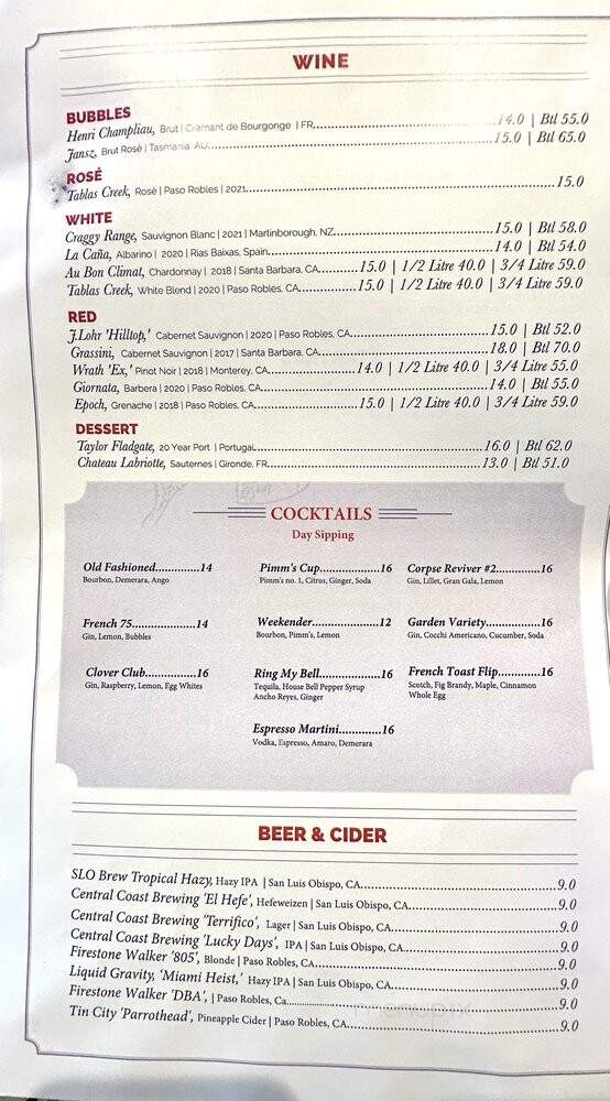 Brasserie SLO - San Luis Obispo, CA menu_pic