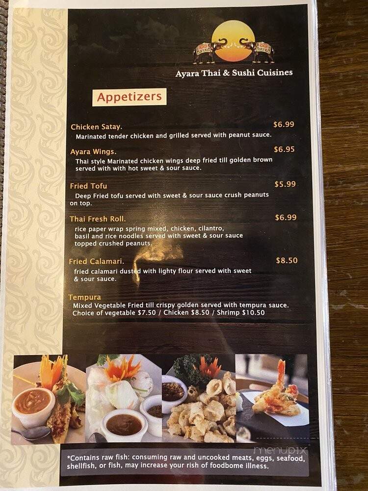 Ayara Thai&sushi Cuisine - St Augustine, FL menu_pic