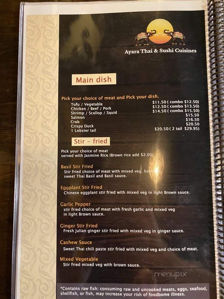 Ayara Thai&sushi Cuisine - St Augustine, FL menu_pic