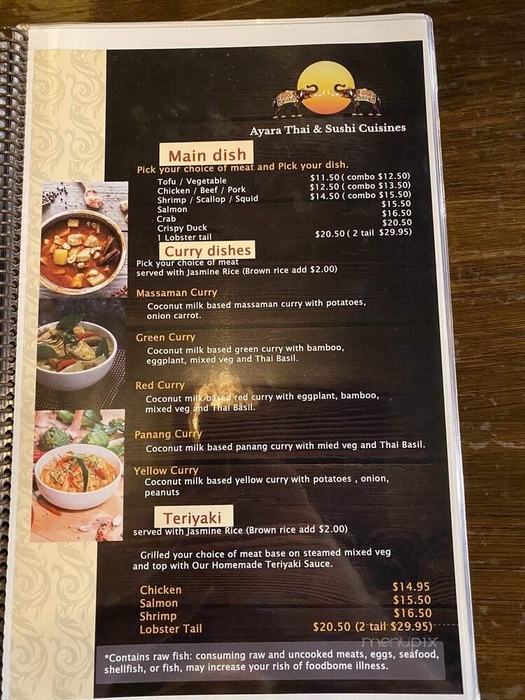 Ayara Thai&sushi Cuisine - St Augustine, FL menu_pic