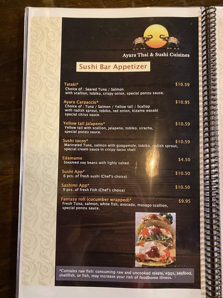 Ayara Thai&sushi Cuisine - St Augustine, FL menu_pic