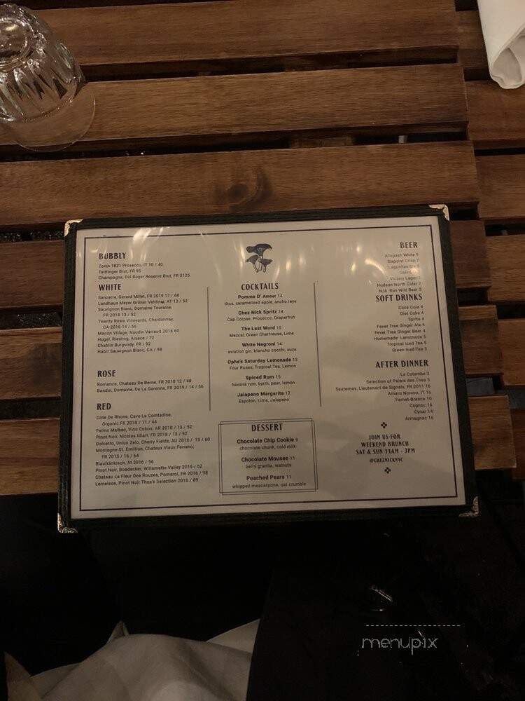 Chez Nick - New York, NY menu_pic