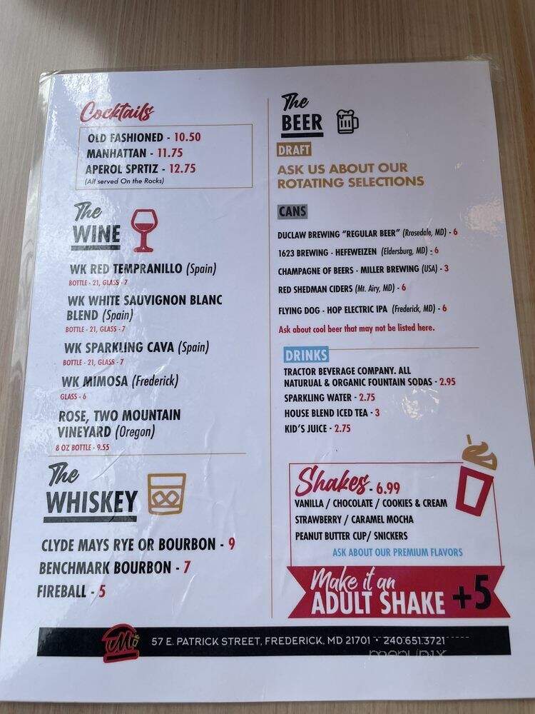 Maxwell's Burgers & Shakes - Frederick, MD menu_pic