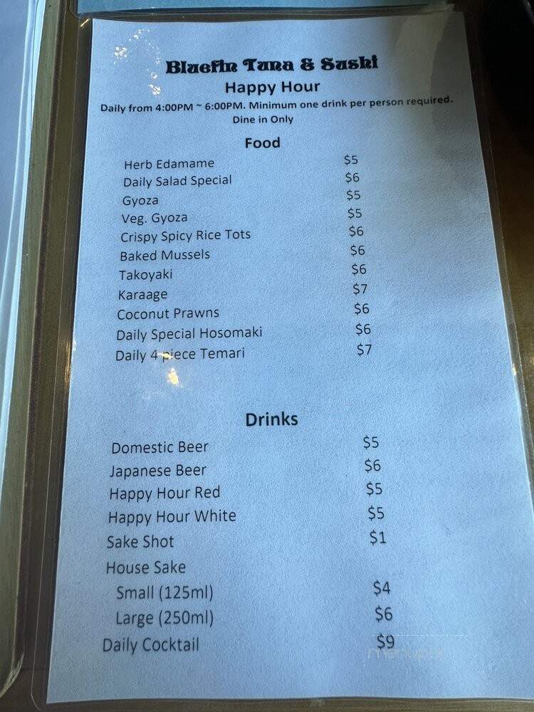 Bluefin Tuna & Sushi - Portland, OR menu_pic