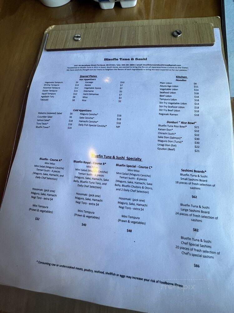 Bluefin Tuna & Sushi - Portland, OR menu_pic