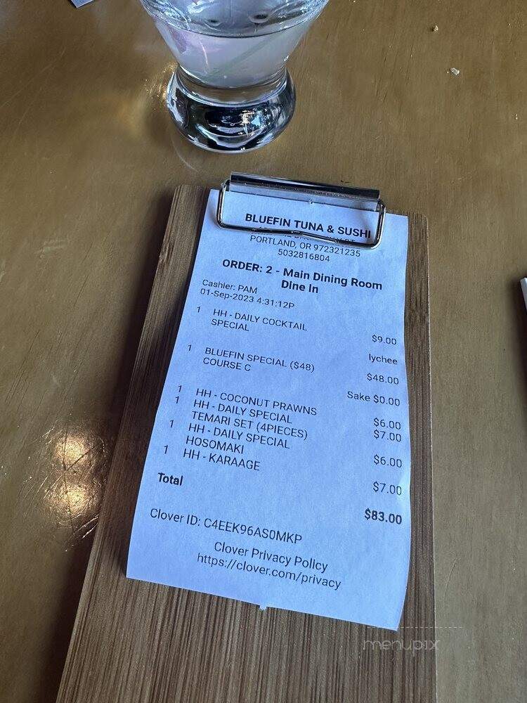 Bluefin Tuna & Sushi - Portland, OR menu_pic