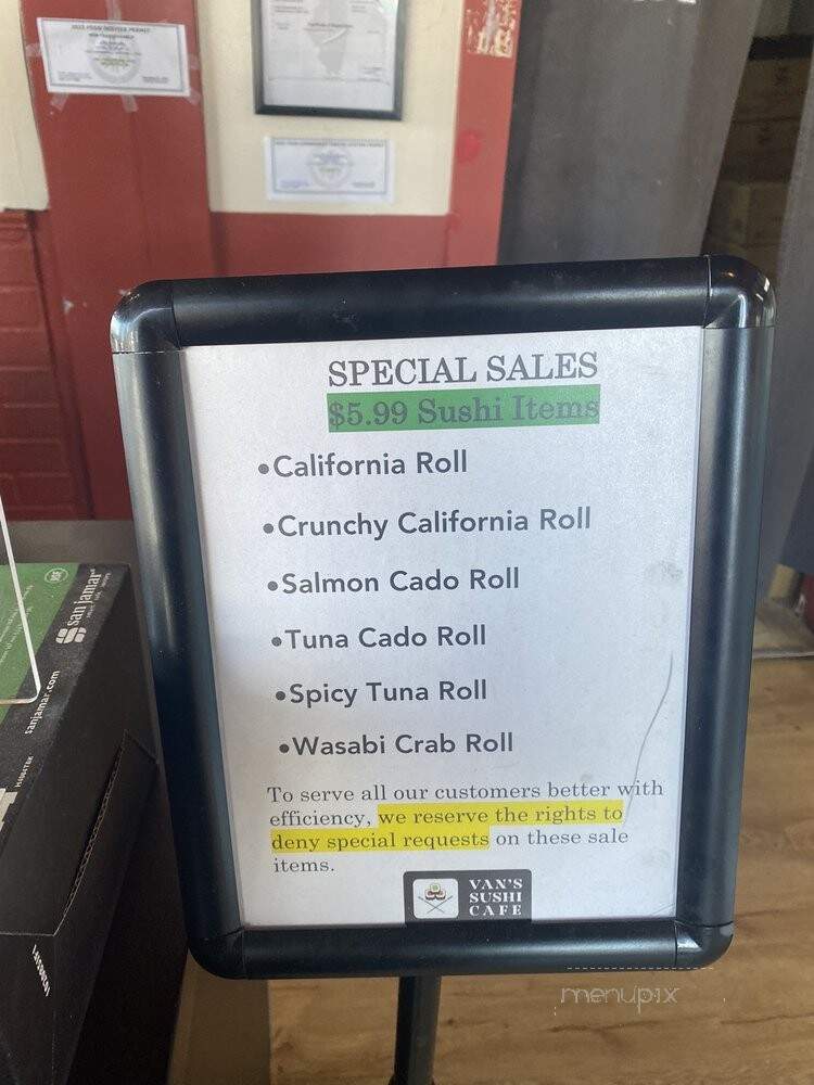 Van's Sushi Cafe - Vernon Hills, IL menu_pic