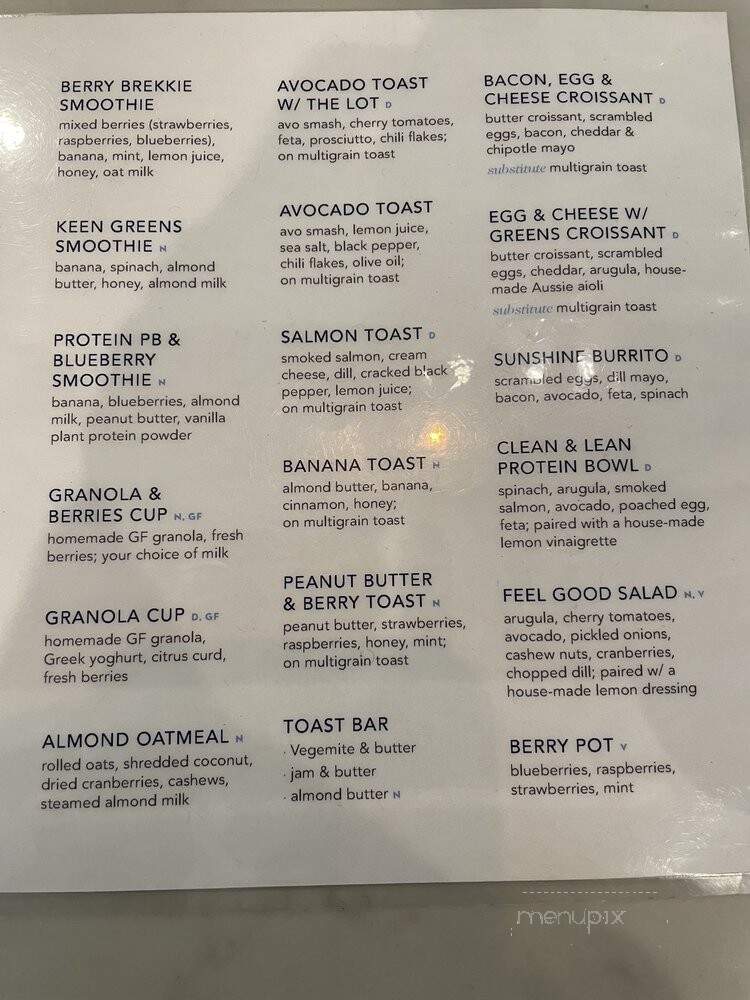 Bluestone Lane SOMA Coffee Shop - San Francisco, CA menu_pic