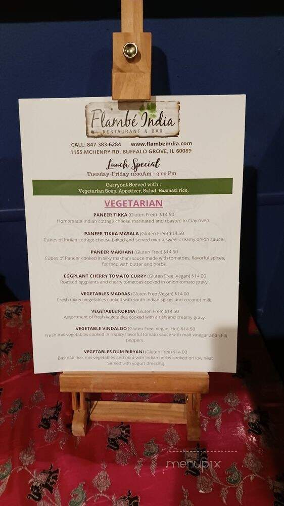 Flambe India - Buffalo Grove, IL menu_pic