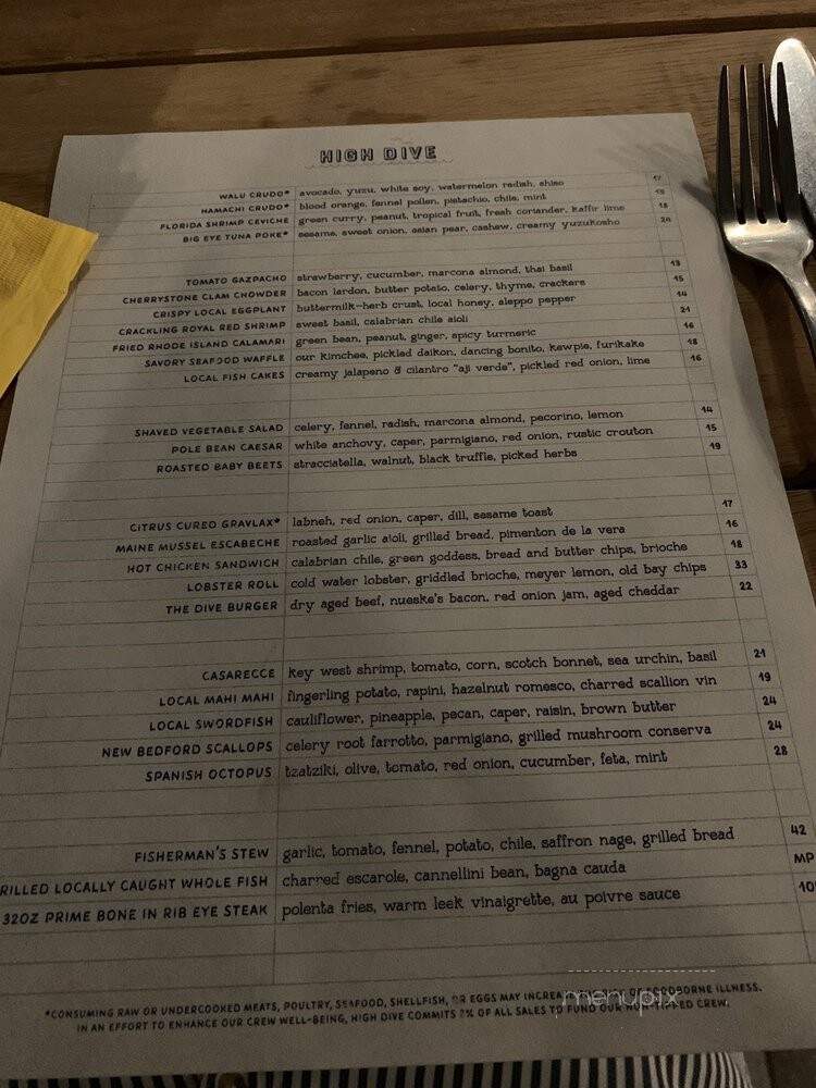 High Dive - West Palm Beach, FL menu_pic