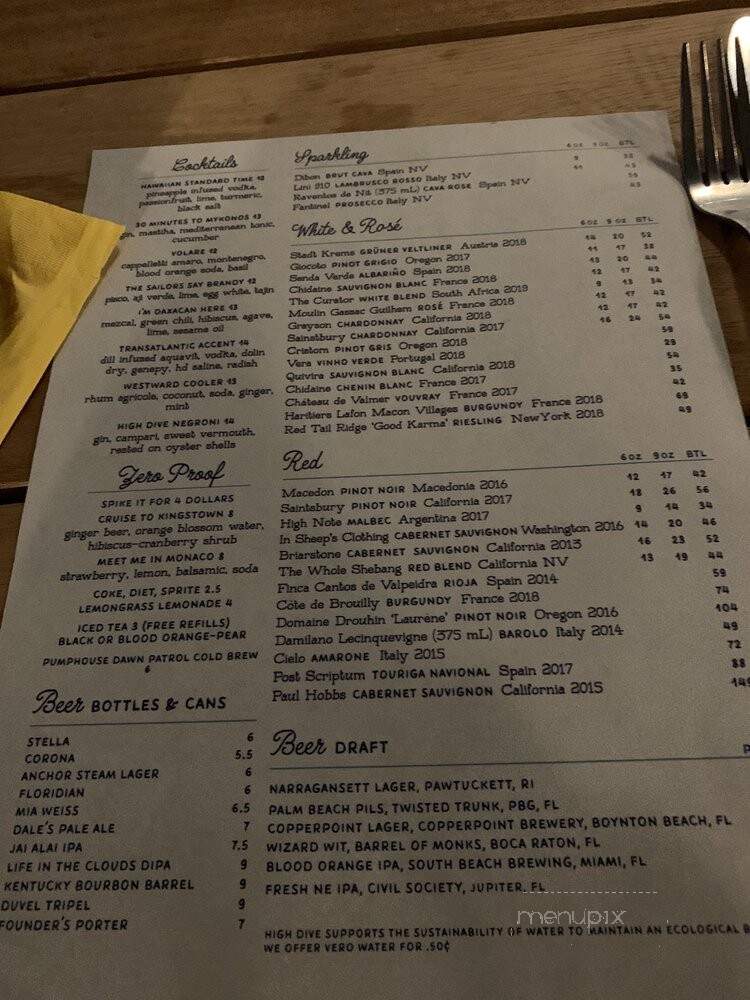High Dive - West Palm Beach, FL menu_pic