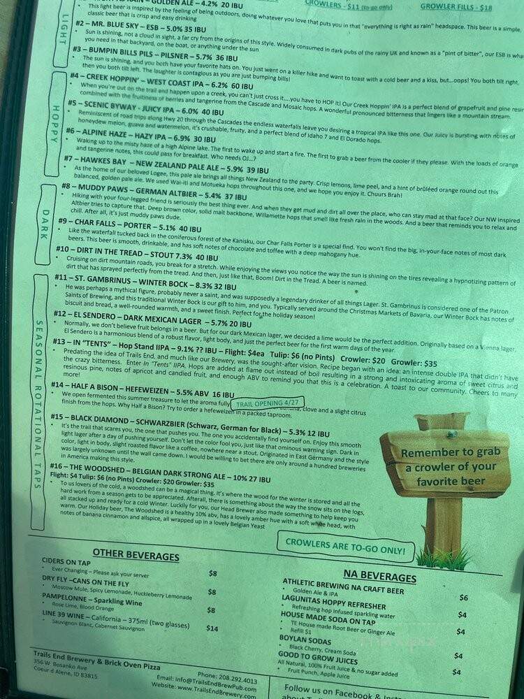Trails End Brewery - Coeur D Alene, ID menu_pic