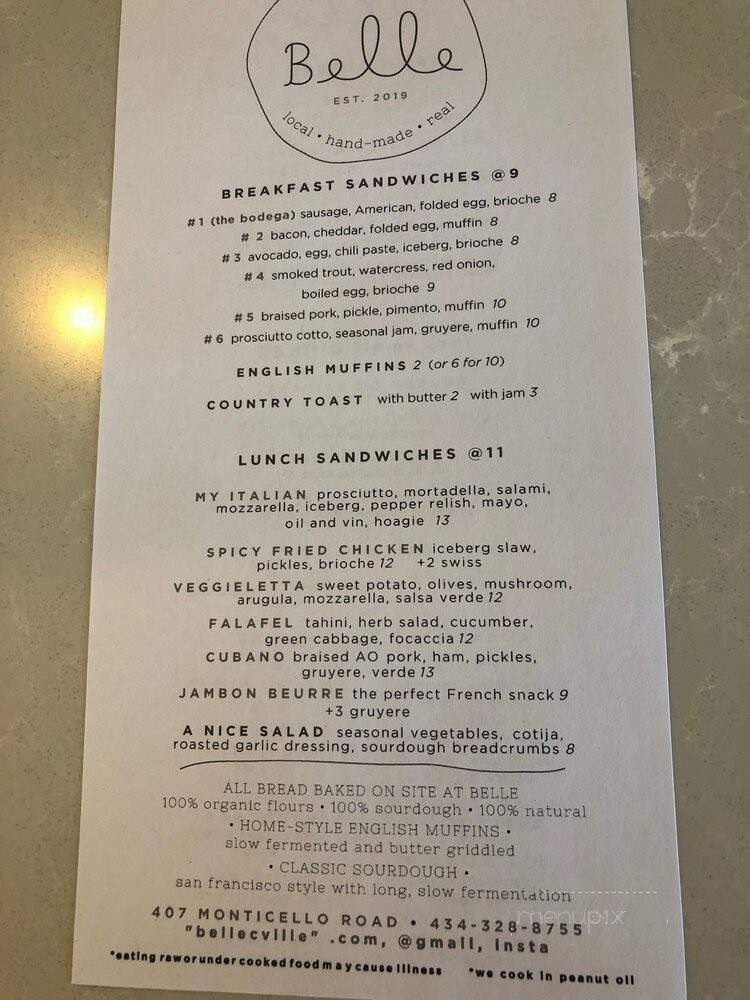 Belle - Charlottesville, VA menu_pic