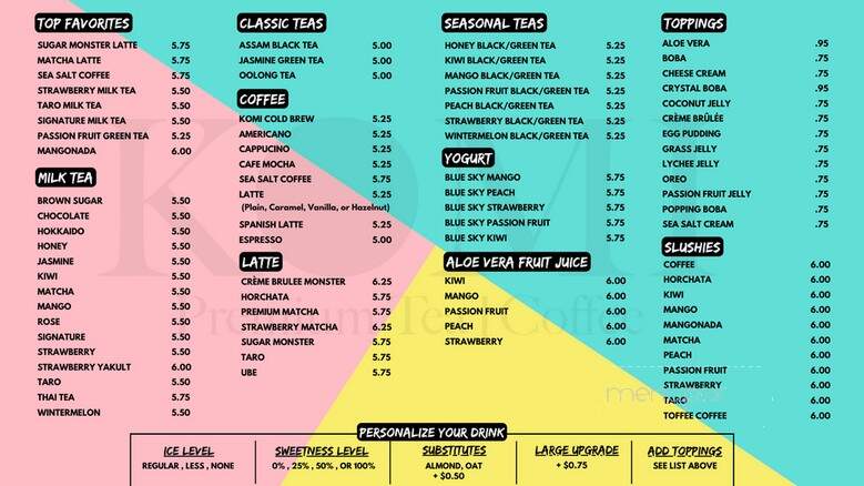 Komi Coffee, Tea, & Snacks - Laguna Hills, CA menu_pic