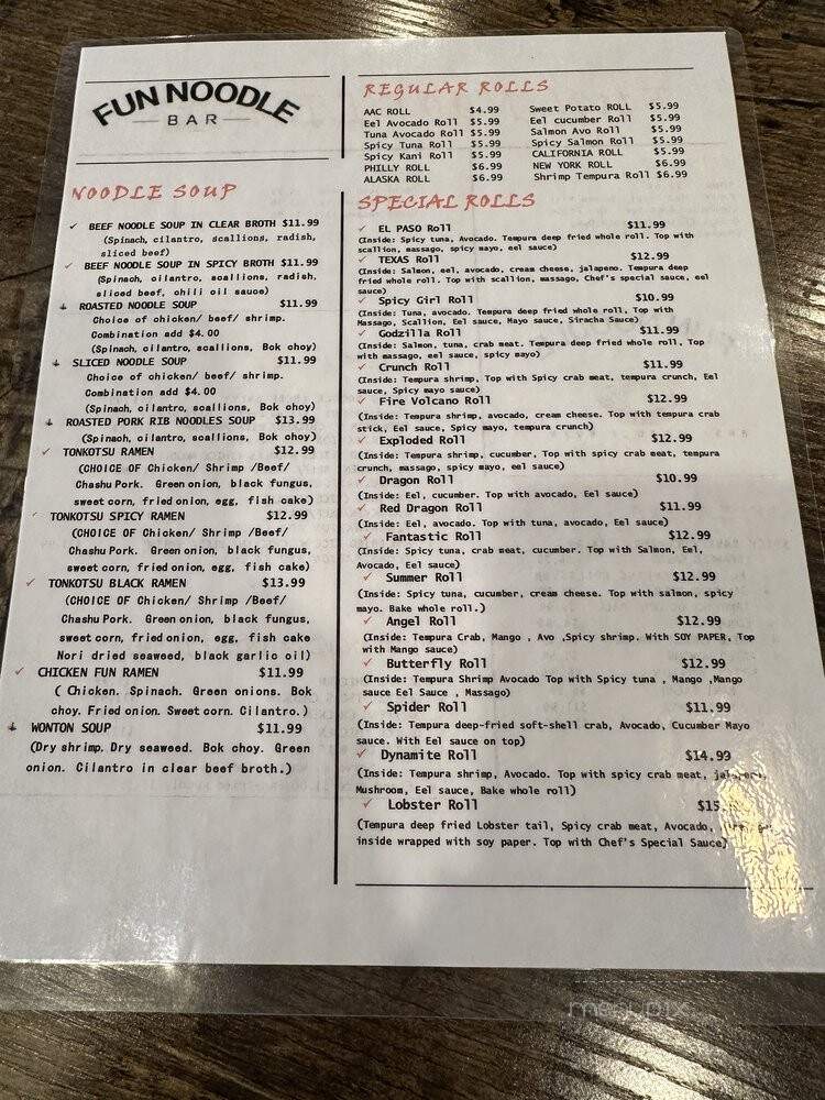 Fun Noodle Bar - El Paso, TX menu_pic