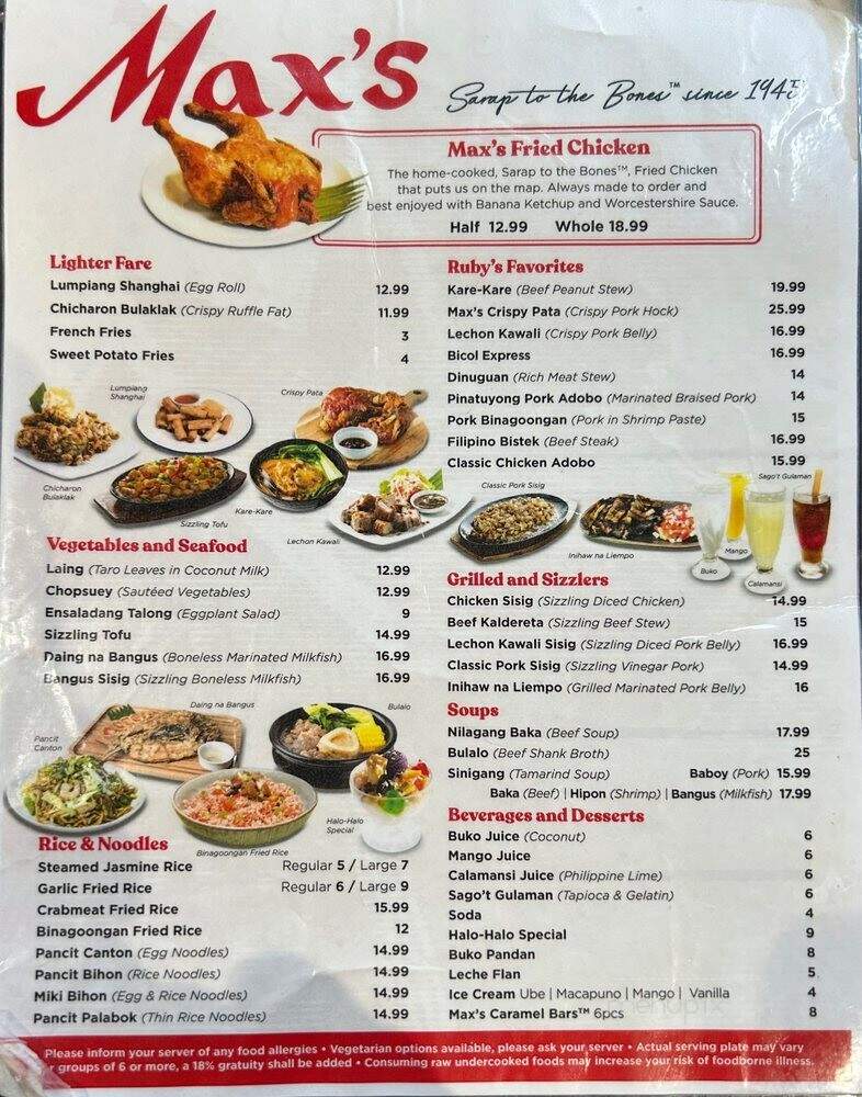 Max's Restaurant - San Diego, CA menu_pic