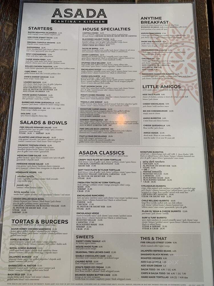 Asada Cantina + Kitchen - San Clemente, CA menu_pic
