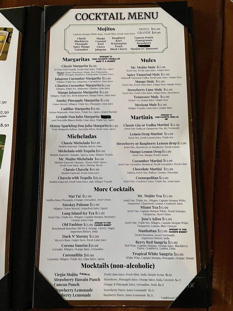 Mr. Mojito JF Bar & Grill - San Jose, CA menu_pic