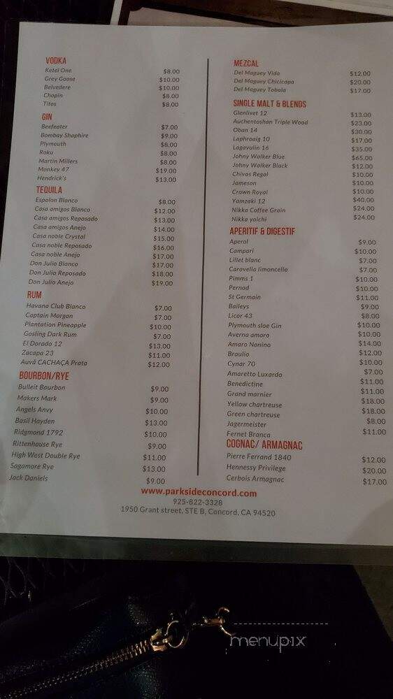 Parkside Bar & Grill - Concord, CA menu_pic