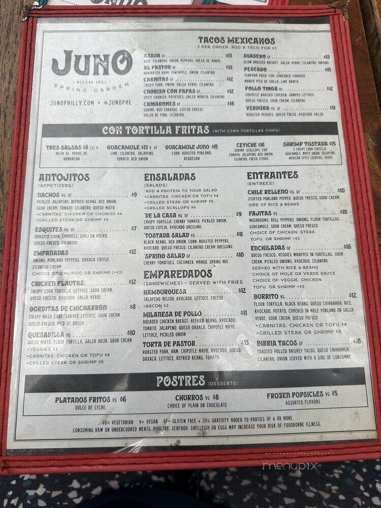 Juno - Philadelphia, PA menu_pic