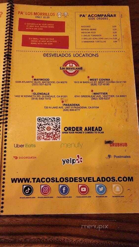 Tacos Los Desvelados - West Covina, CA menu_pic