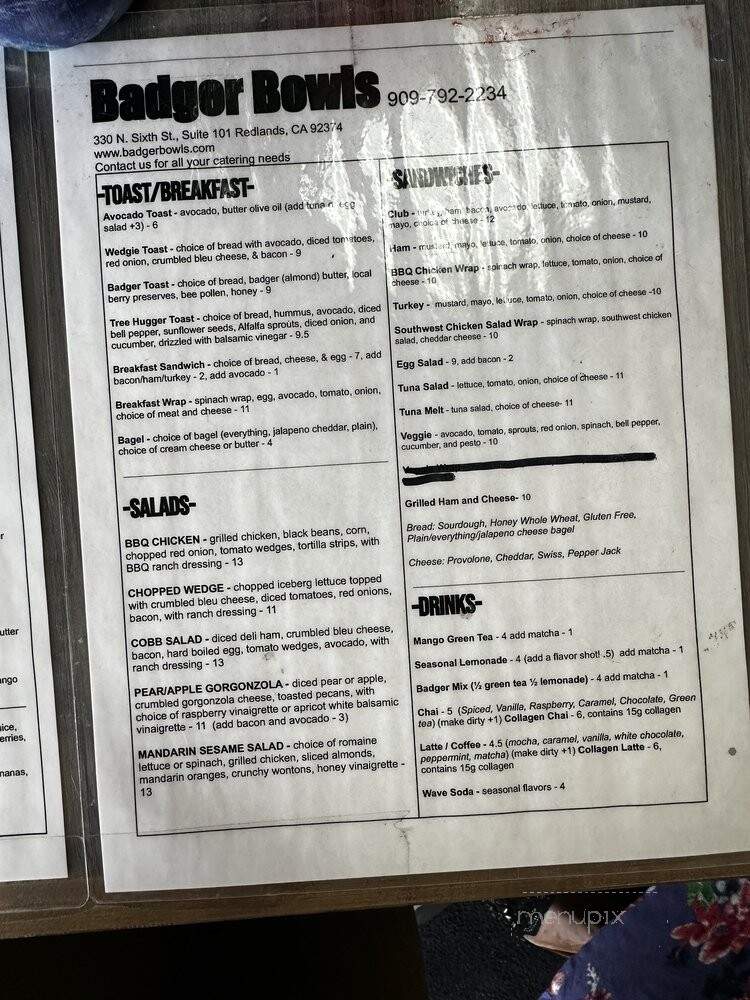 Badger Bowls - Redlands, CA menu_pic