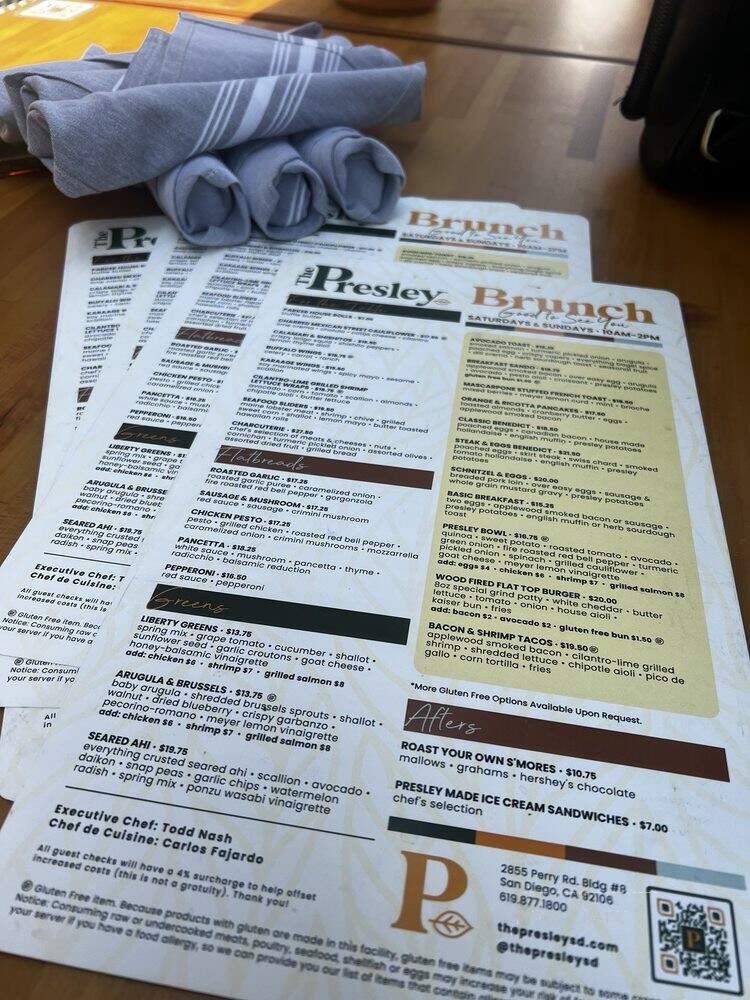 The Presley - San Diego, CA menu_pic