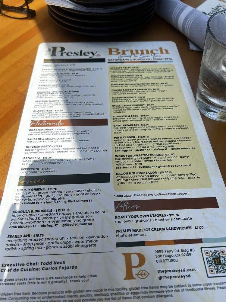 The Presley - San Diego, CA menu_pic
