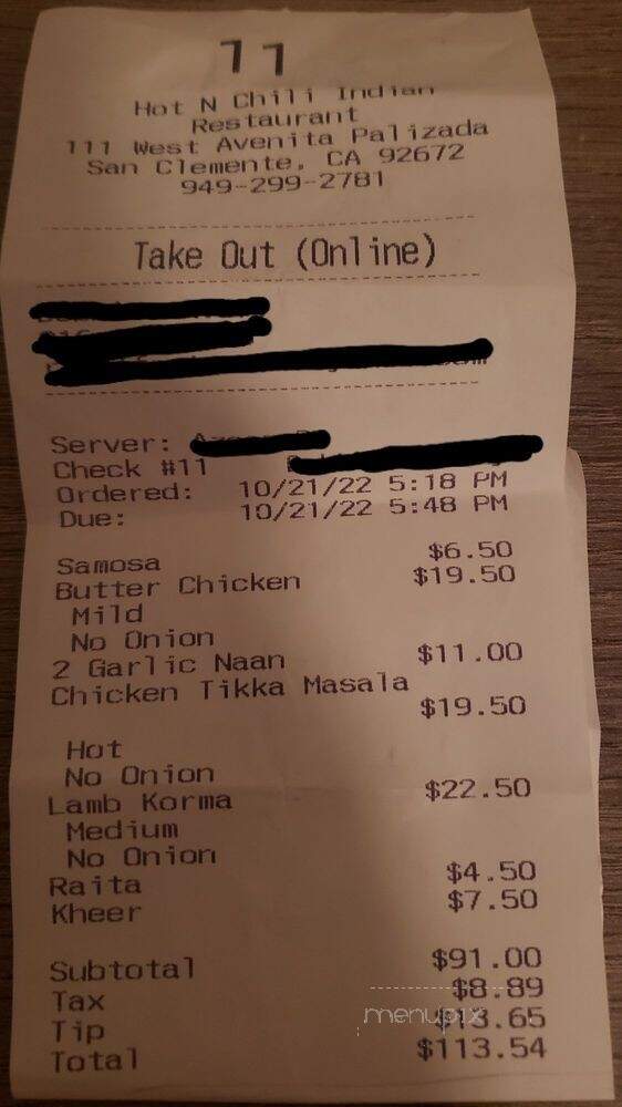 Hot N Chili - San Clemente, CA menu_pic
