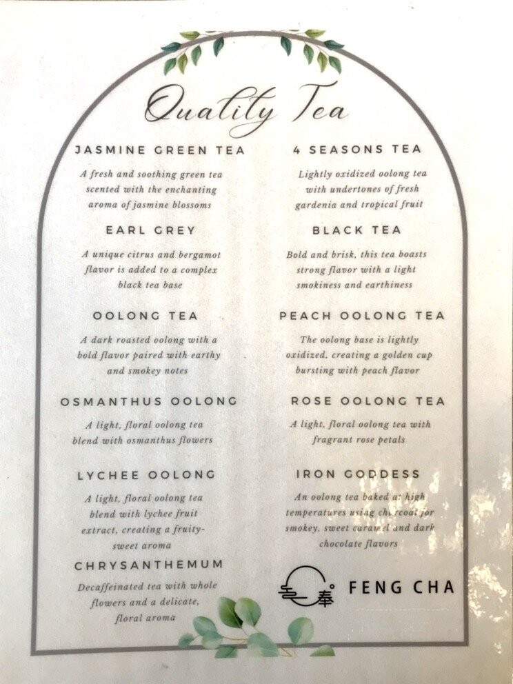 Feng Cha Teahouse - Burlingame, CA menu_pic