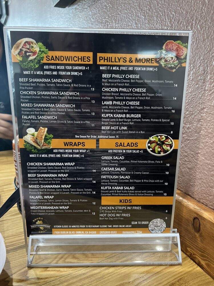 Rahma Mediterranean Grill - dublin, CA menu_pic