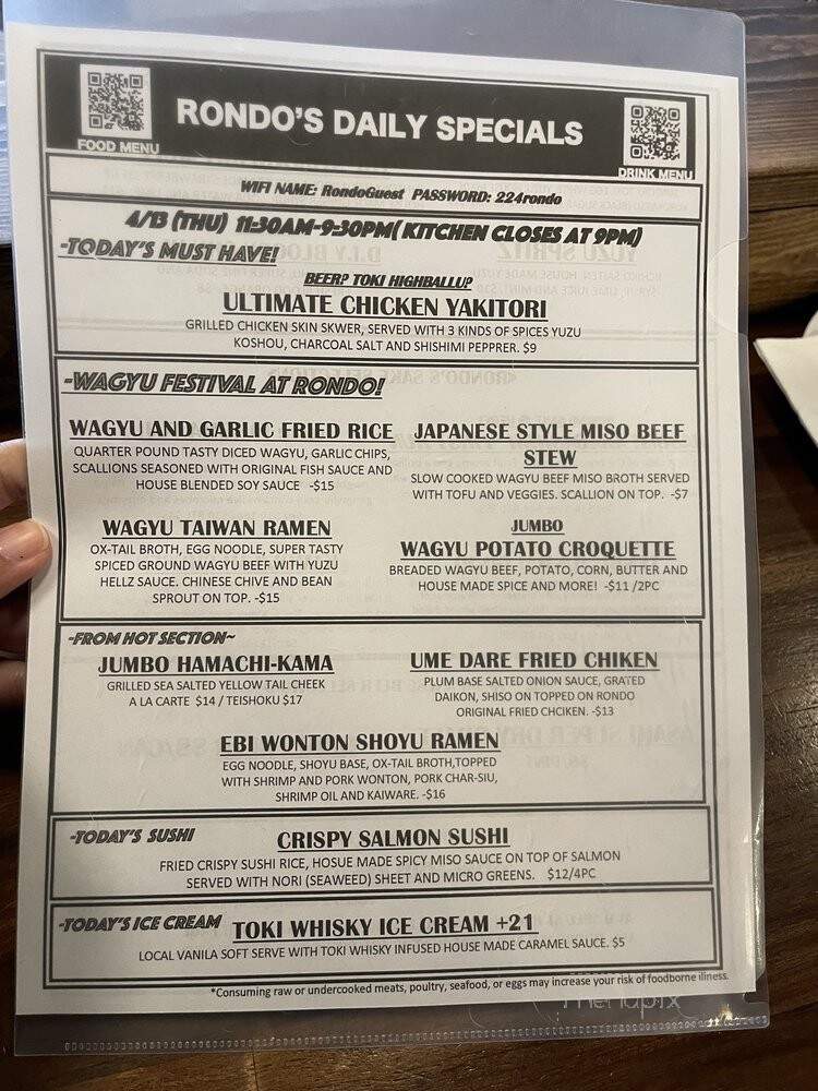 Rondo - Seattle, WA menu_pic