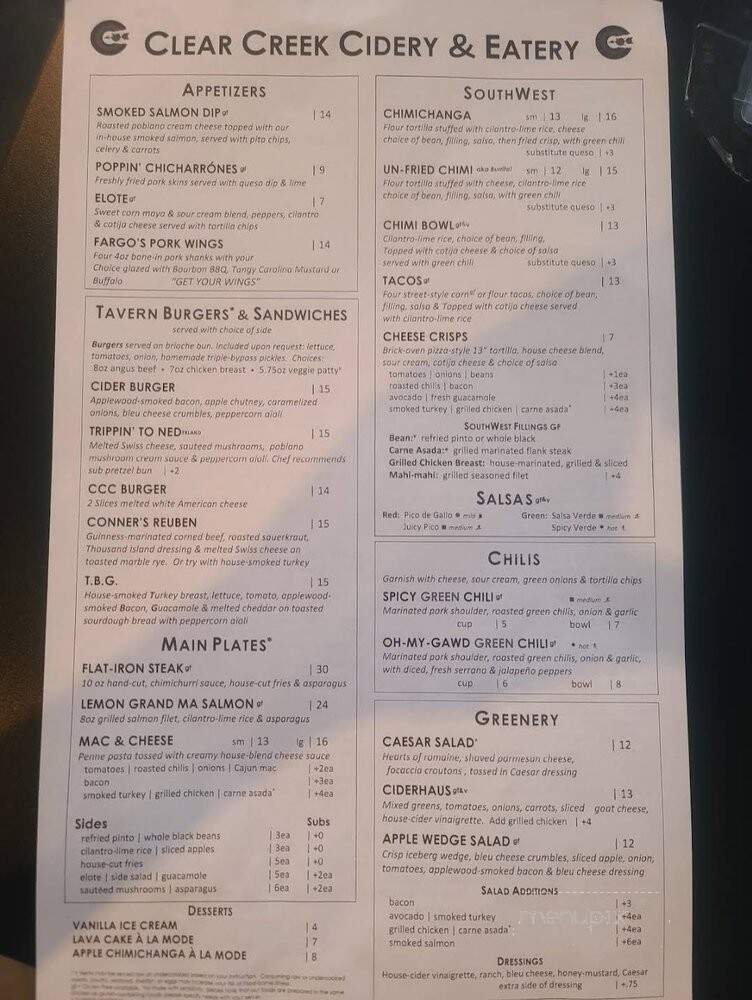Clear Creek Cidery and Eatery - Idaho Springs, CO menu_pic