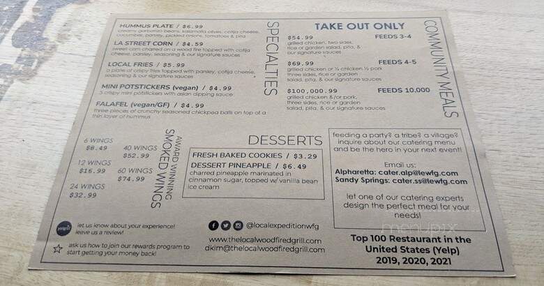 Local Expedition Wood Fired Grill - Sandy Springs, GA menu_pic